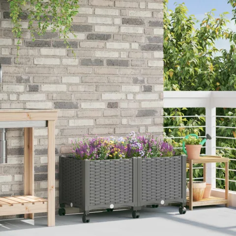 vidaXL Ghiveci de grădină cu roți Gri deschis 80 x 40 x 48 cm PP
