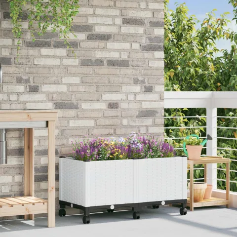 vidaXL Ghiveci de grădină cu roți Alb 80 x 40 x 48 cm PP