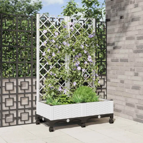 vidaXL Vază de gradină cu spalier și roți Alb 80 x 40 x 131,5 cm PP