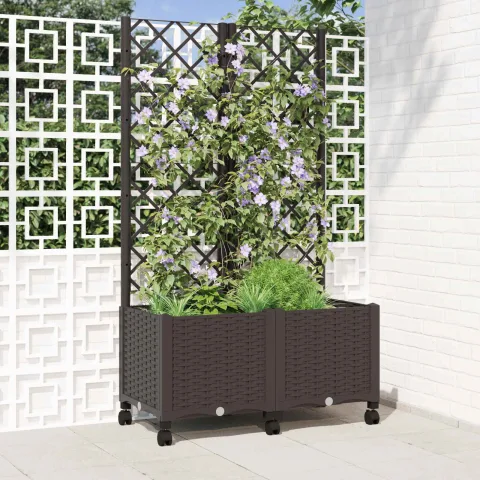 vidaXL Vază de gradină cu spalier și roți Maro 80 x 40 x 146 cm PP
