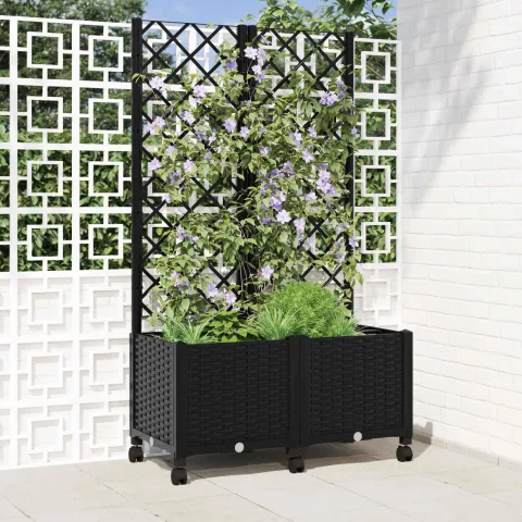 vidaXL Vază de gradină cu spalier și roți Negru 80 x 40 x 146 cm PP