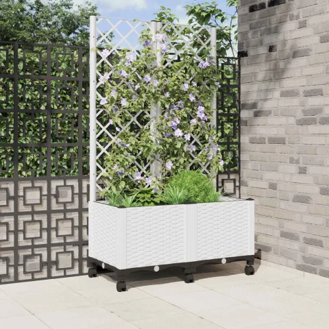 vidaXL Vază de gradină cu spalier și roți Alb 80 x 40 x 146 cm PP