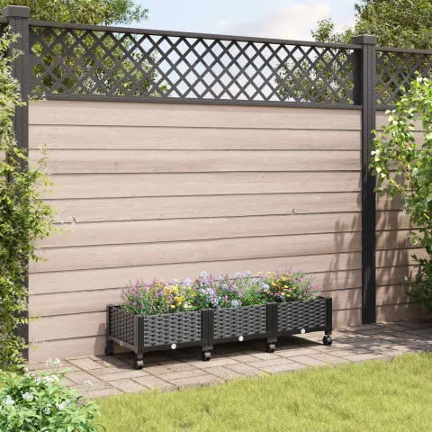 vidaXL Ghiveci de grădină cu roți Negru 120 x 40 x 29 cm PP