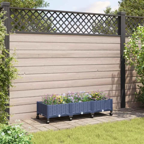 vidaXL Ghiveci de grădină cu roți Gri Albastru 120 x 40 x 33 cm PP