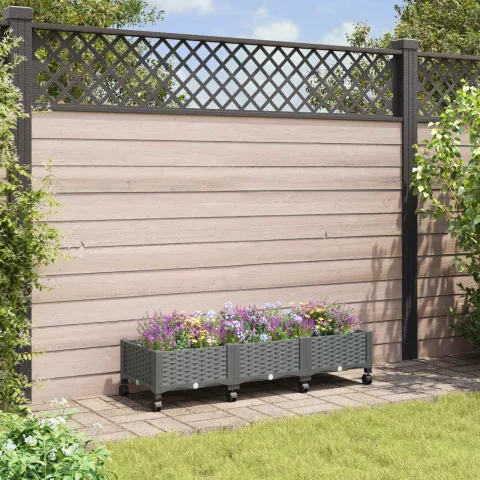 vidaXL Ghiveci de grădină cu roți Gri deschis 120 x 40 x 33 cm PP