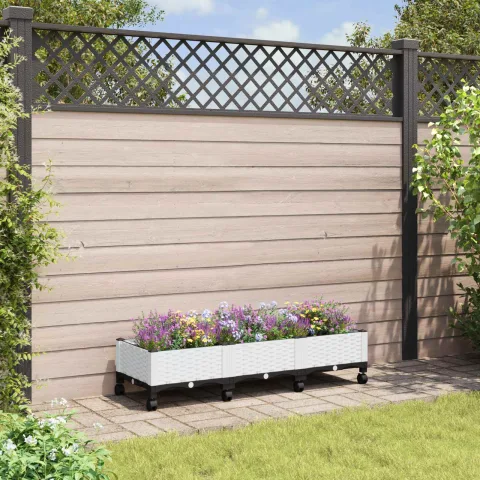 vidaXL Ghiveci de grădină cu roți Alb 120 x 40 x 33 cm PP