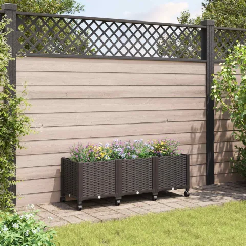 vidaXL Ghiveci de grădină cu roți Maro 120 x 40 x 44 cm PP