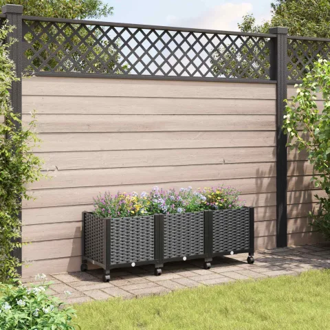 vidaXL Ghiveci de grădină cu roți Negru 120 x 40 x 44 cm PP
