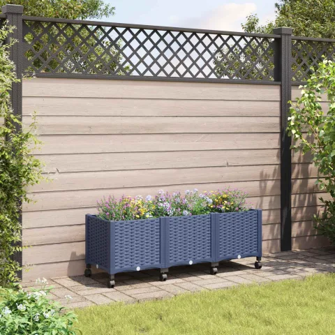 vidaXL Ghiveci de grădină cu roți Gri Albastru 120 x 40 x 48 cm PP