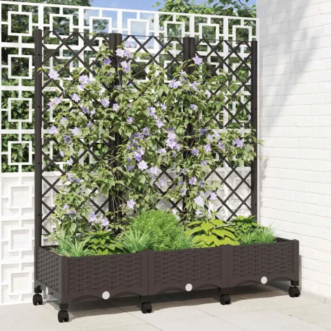 vidaXL Vază de gradină cu spalier și roți Maro 120 x 40 x 131,5 cm PP