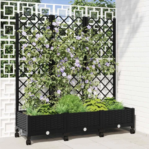 vidaXL Vază de gradină cu spalier și roți Negru 120 x 40 x 131,5 cm PP