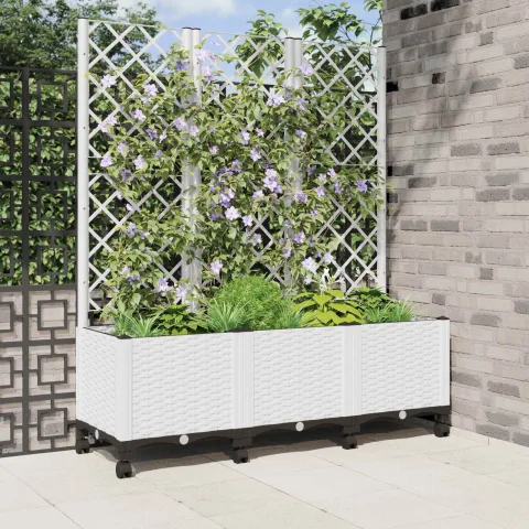 vidaXL Vază de gradină cu spalier și roți Alb 120 x 40 x 146 cm PP