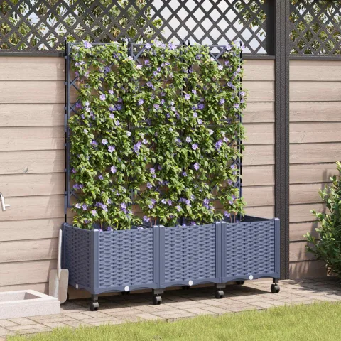 vidaXL Vază de gradină cu spalier și roți 3 buc. Gri 120 x 40 x 149 cm