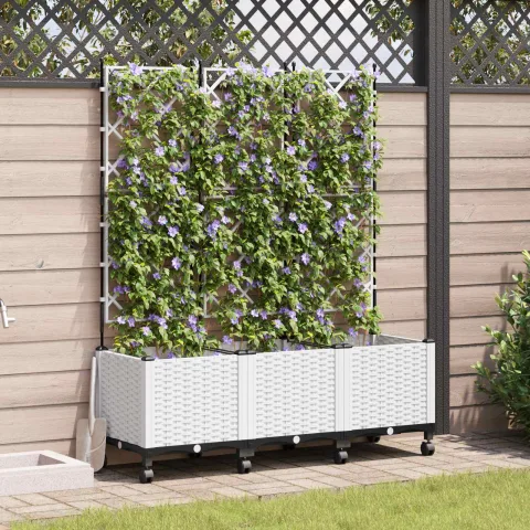 vidaXL Vază de gradină cu spalier și roți 3 buc. Alb 120 x 40 x 149 cm