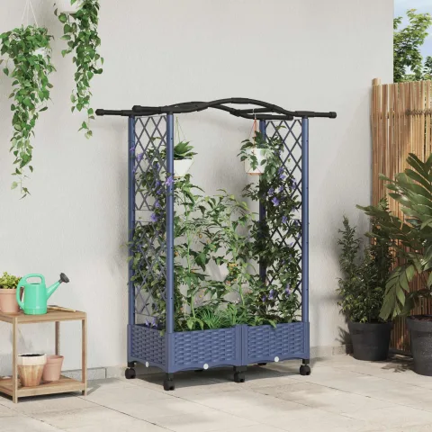 vidaXL Pat Ridicat cu Trellis și Acoperiș Gri 124 x 40 x 129 cm PP