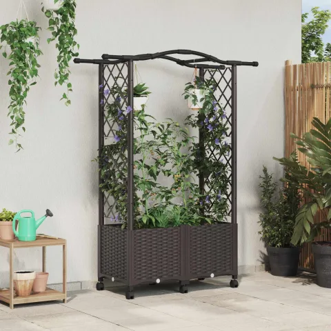 vidaXL Pat Ridicat cu Trellis și Acoperiș Maro 125 x 40 x 144 cm PP