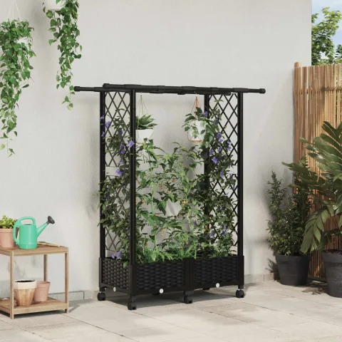 vidaXL Pat Ridicat cu Trellis și Acoperiș Negru 122,5 x 40 x 127 cm PP