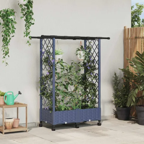 vidaXL Pat Ridicat cu Trellis și Acoperiș Gri 122,5 x 40 x 127 cm PP