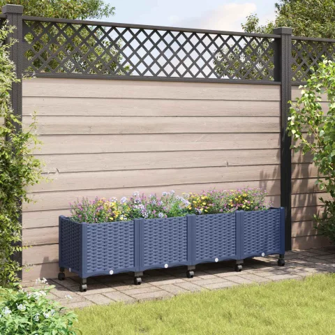 vidaXL Ghiveci de grădină cu roți Gri Albastru 160 x 40 x 48 cm PP