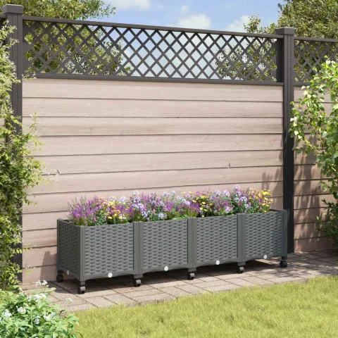 vidaXL Ghiveci de grădină cu roți Gri deschis 160 x 40 x 48 cm PP