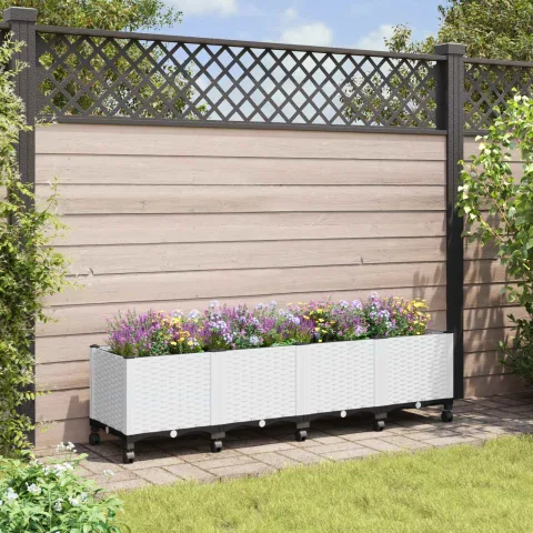 vidaXL Ghiveci de grădină cu roți Alb 160 x 40 x 48 cm PP