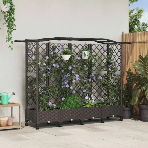 vidaXL Pat Ridicat cu Trellis și Acoperiș Maro 203,5 x 40 x 129 cm PP