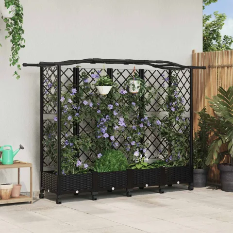 vidaXL Pat Ridicat cu Trellis și Acoperiș Negru 203,5 x 40 x 129 cm PP