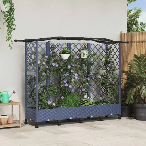 vidaXL Pat Ridicat cu Trellis și Acoperiș Gri 203,5 x 40 x 129 cm PP