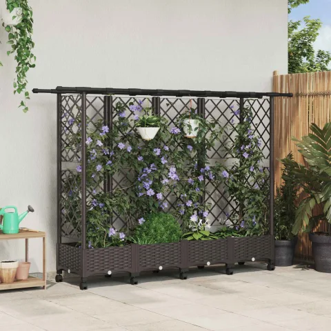 vidaXL Pat Ridicat cu Trellis și Acoperiș Maro 202,5 x 40 x 127 cm PP