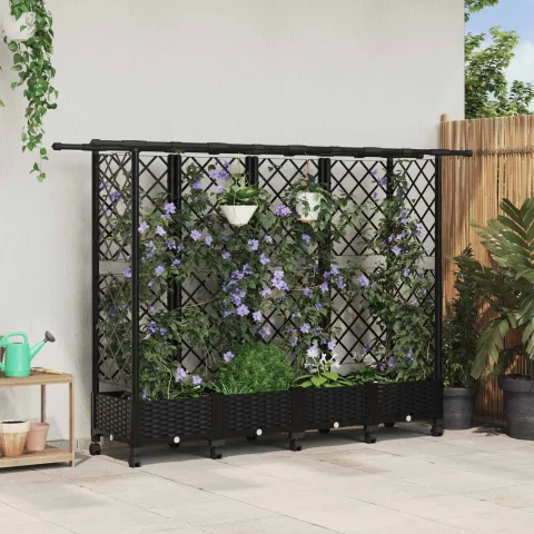 vidaXL Pat Ridicat cu Trellis și Acoperiș Negru 202,5 x 40 x 127 cm PP