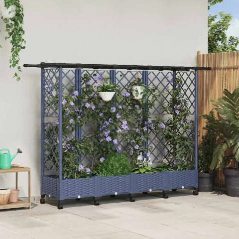 vidaXL Pat Ridicat cu Trellis și Acoperiș Gri 202,5 x 40 x 127 cm PP