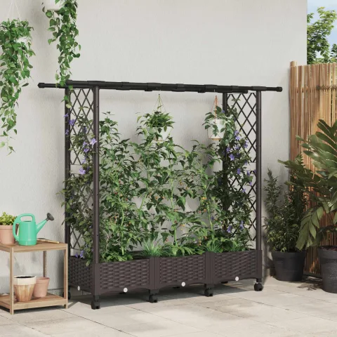 vidaXL Pat Ridicat cu Trellis și Acoperiș Maro 164 x 40 x 127 cm PP