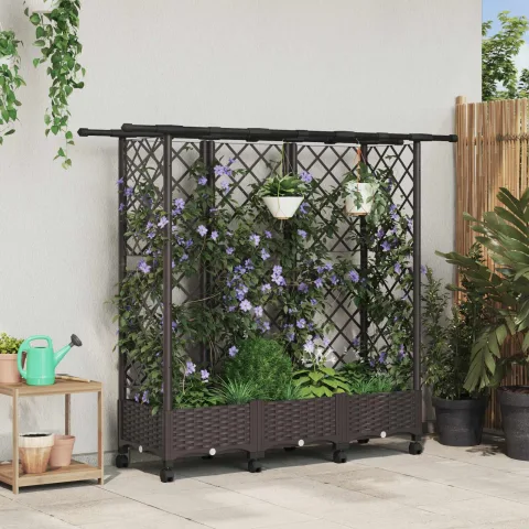 vidaXL Pat Ridicat cu Trellis și Acoperiș Maro 164 x 40 x 127 cm PP