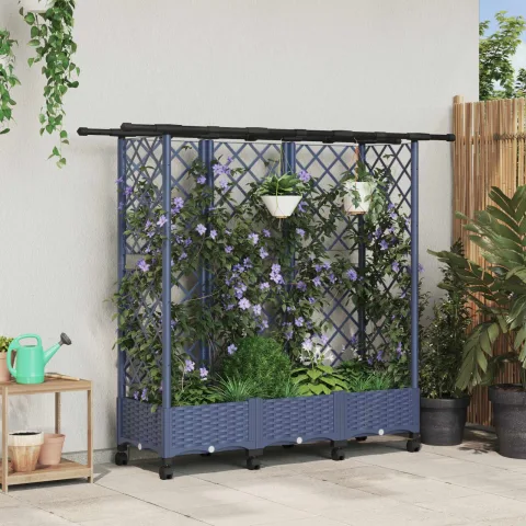 vidaXL Pat Ridicat cu Trellis și Acoperiș Gri 164 x 40 x 127 cm PP