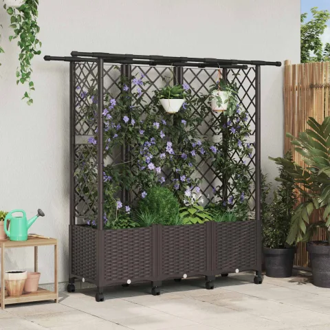 vidaXL Pat Ridicat cu Trellis și Acoperiș Maro 163,5 x 40 x 142 cm PP