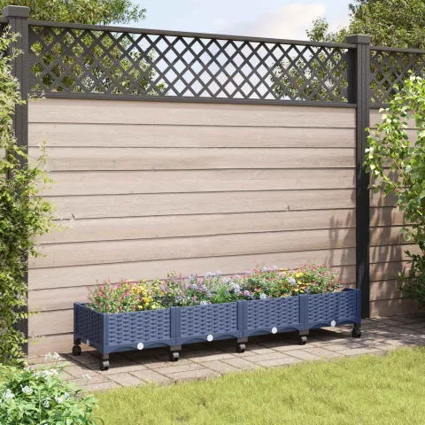 vidaXL Ghiveci de grădină cu roți Gri Albastru 160 x 40 x 33 cm PP