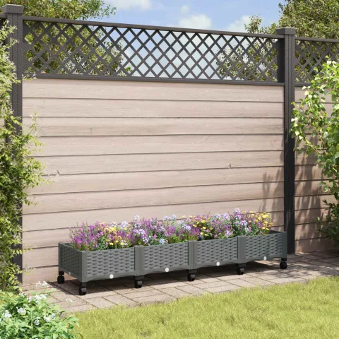 vidaXL Ghiveci de grădină cu roți Gri deschis 160 x 40 x 33 cm PP