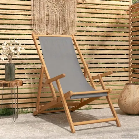 vidaXL Scaun de plajă Gri deschis Lemn solid de tec