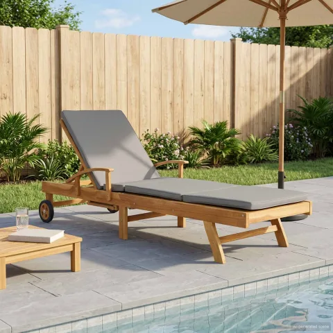 vidaXL Șezlong cu perină 100% poliester solid-teak