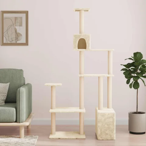 vidaXL Copac pentru pisici cu stâlpi de zgâriere din sisal Crem