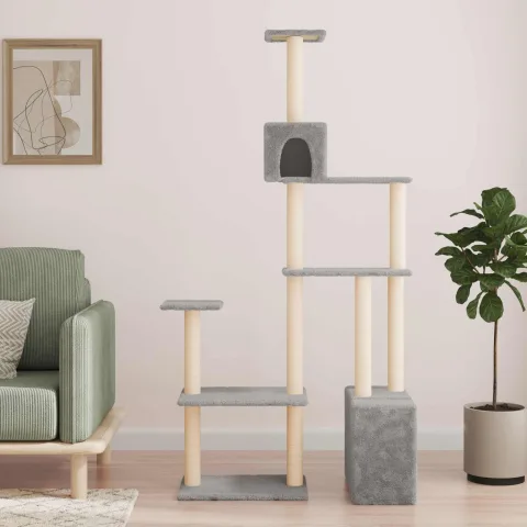 vidaXL Copac pentru pisici cu stâlpi de zgâriere din sisal Gri deschis