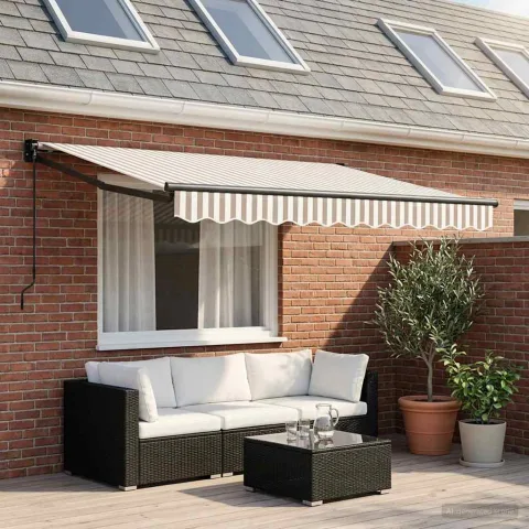 vidaXL Copertină retractabilă Gri deschis și alb. 3,5 x 2,5 m
