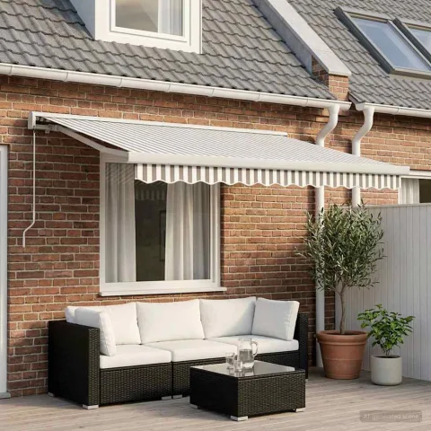 vidaXL Copertină retractabilă Gri deschis și alb. 300 x 250 cm