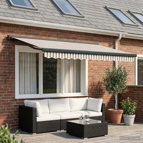 vidaXL Copertină retractabilă Gri deschis și alb. 350 x 250 cm