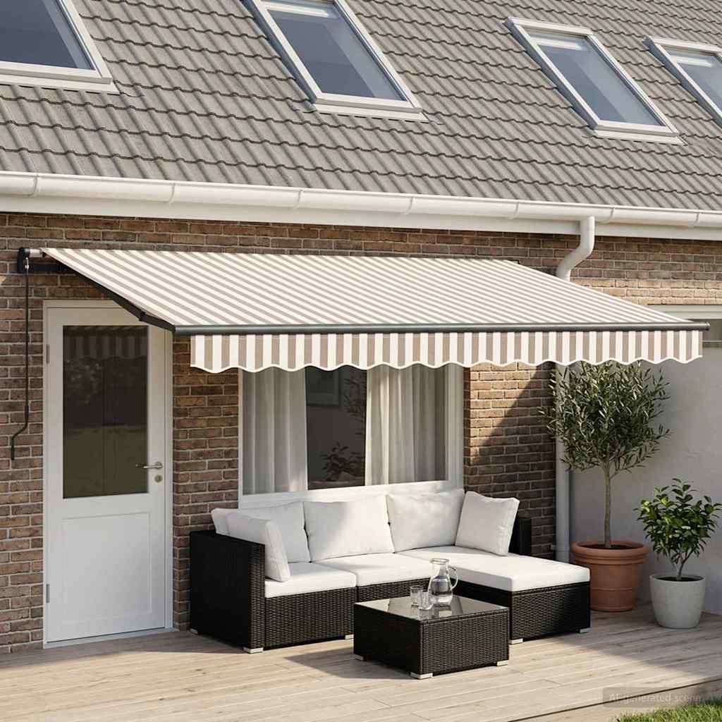 vidaXL Copertină retractabilă Gri deschis și alb. 500 × 350 cm