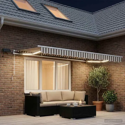 vidaXL Copertină retractabilă Gri deschis și alb. 350 x 250 cm