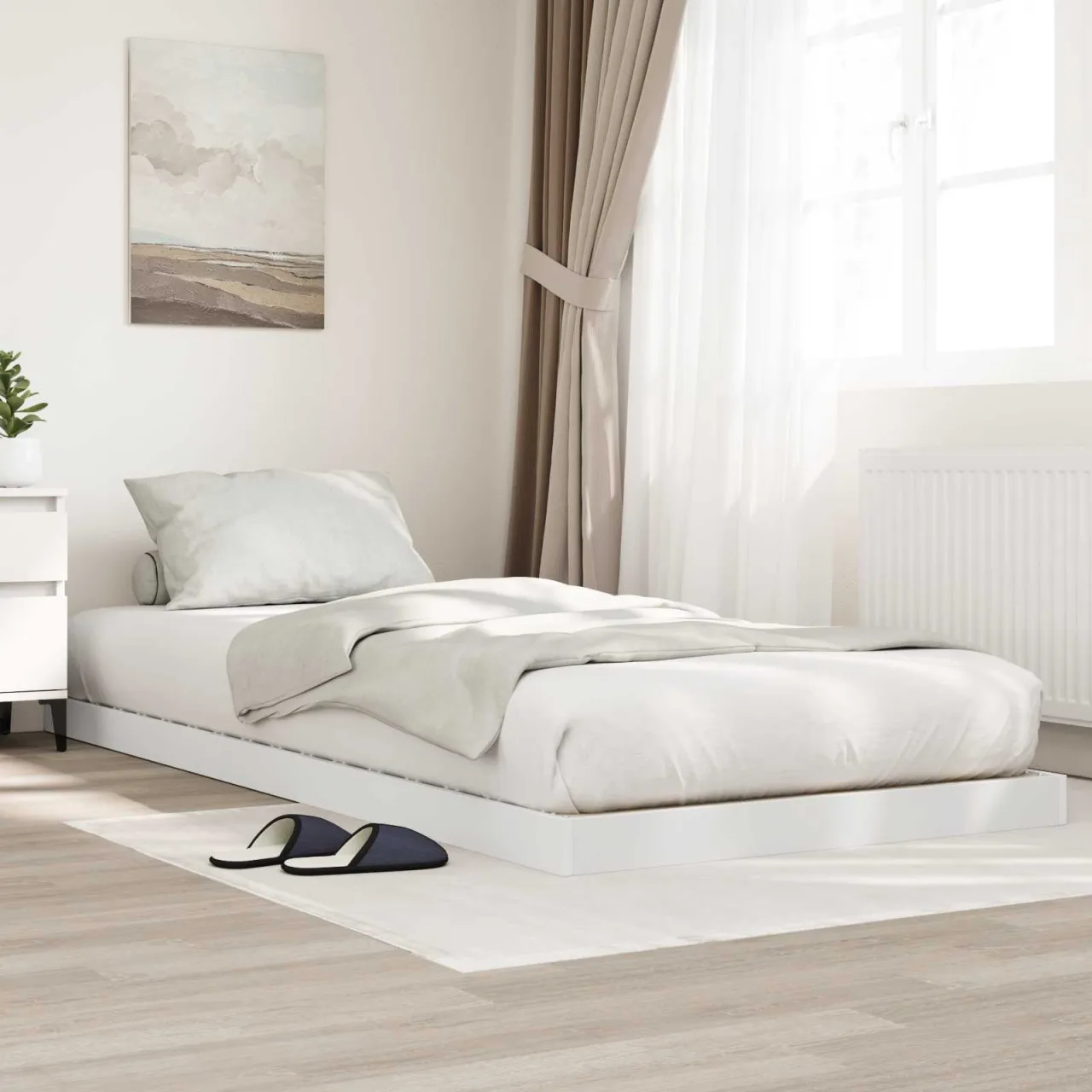 vidaXL Cadru de pat de podea Alb 75 x 190 cm Lemn prelucrat
