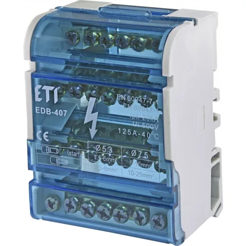 Bloc distributie tetrapolar ETI, 4 bare x 7 poli, 125A EDB-407 Eti 001102303