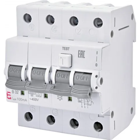 Disjunctor cu protectie diferentiala RCBO 3P+N 32A/30mA, curba B, tip A Eti 002174907