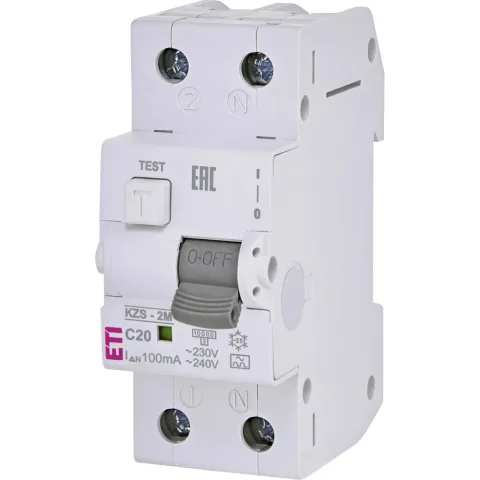 Siguranta automata diferentiala RCBO 1P+N 20A / 100mA , curba C, TIP A 10kA KZS-2M Eti 002173725